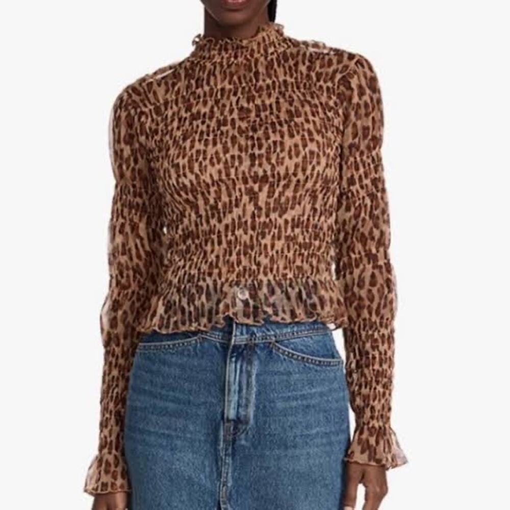 NWOT / Free People "Hello There" Smocked Top / Leopard Combo / sz M
